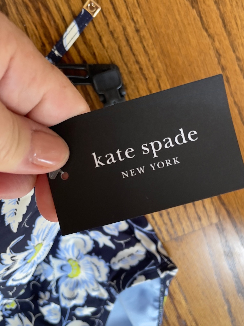 kate spade Navy Floral One-Piece Swimsuit with Light Blue and Yellow Accents - Picture 3 of 9